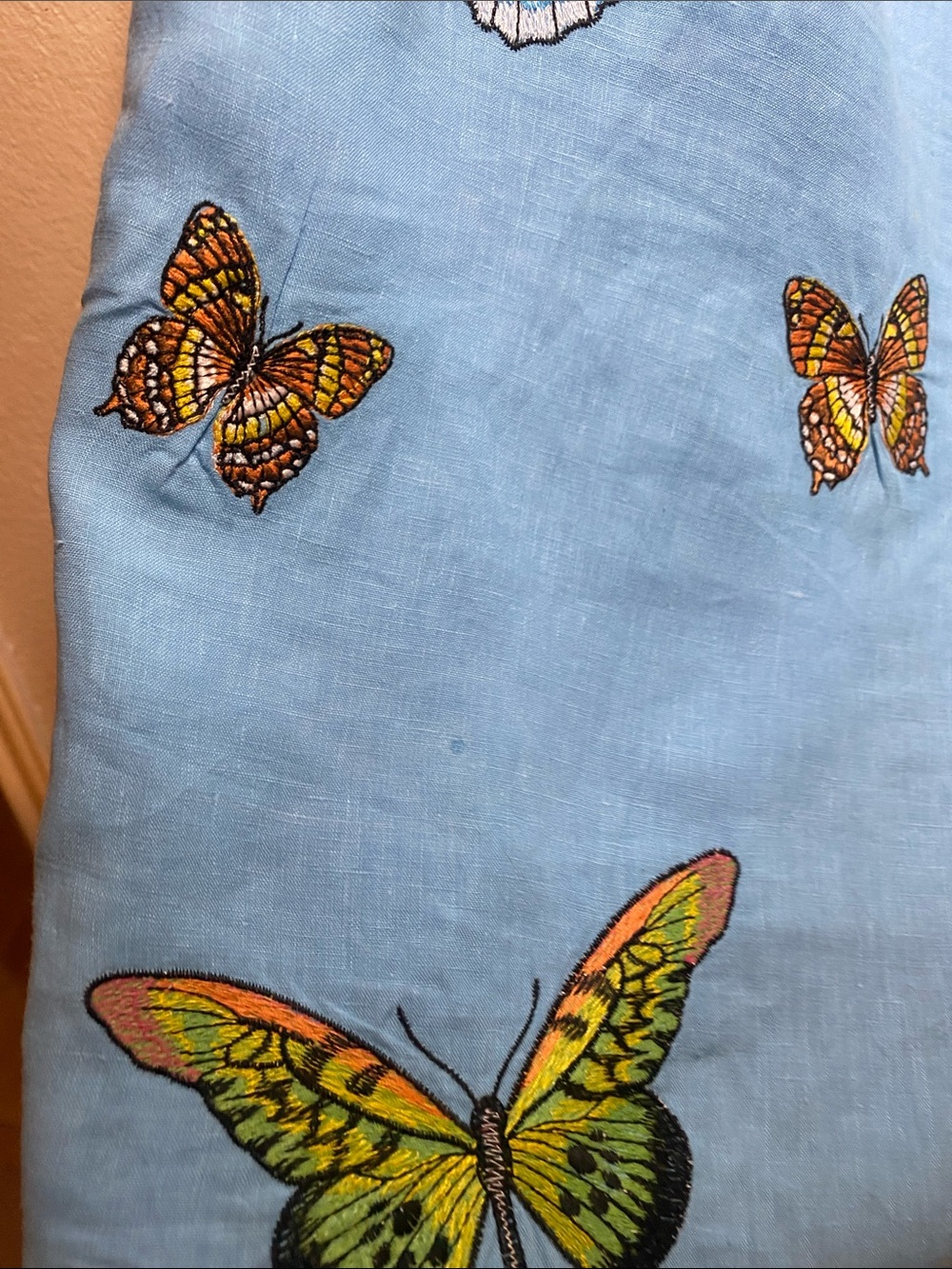 Fanm Mon Marion Light Lagoon Blue Linen Skirt Butterfly Embroidery - Picture 4 of 7